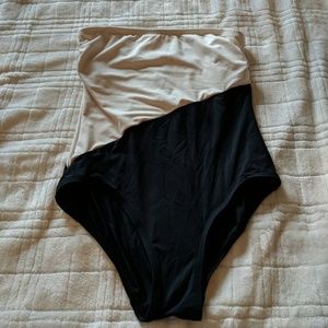 vince comuto strapless swimsuit, geometric